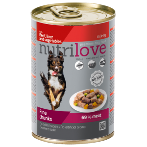 NUTRILOVE Premium kawałki z wołowiną, wątróbką i warzywani w galaretce dla psa 415g [11449]