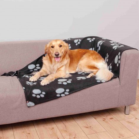 TRIXIE KOC DLA PSA "BARNEY" 150X100CM CZARNY W SZARE ŁAPKI [TX-37183] - 2