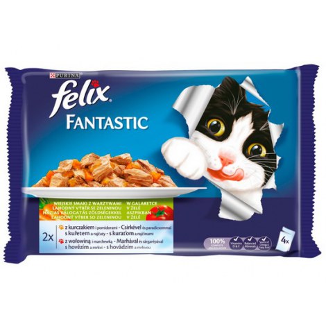 Felix Fantastic Wybór Mięs z Warzywami w galaretce saszetka 4x100g