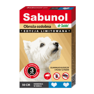 SABUNOL GPI obroża ozdobna niebieska w serca przeciw kleszczom i pchłom dla psów 50cm