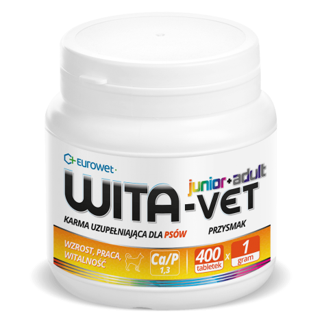 EUROWET Wita-Vet Ca/P=1.3 - suplement z witaminami dla psów 1g 400 tab.