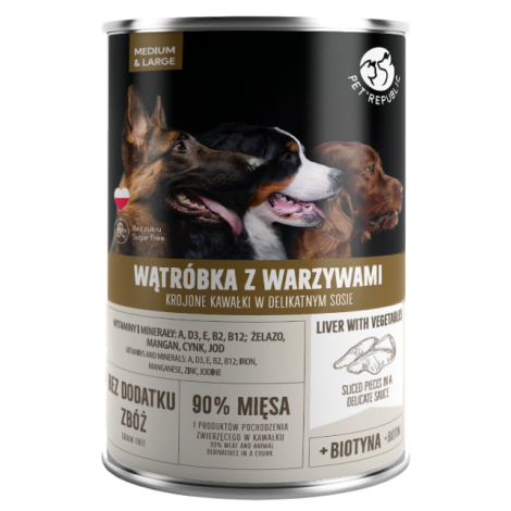 PETREPUBLIC Kawałki z wątróbką i warzywami w sosie puszka dla psów 1250g