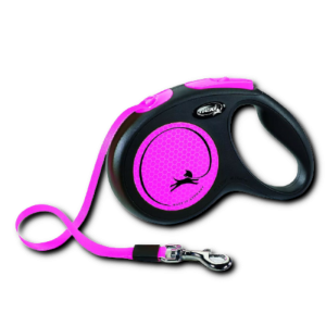 Flexi New Neon, smycz automatyczna dla psa, czarny/neonowy różowy, M, 5m, taśma