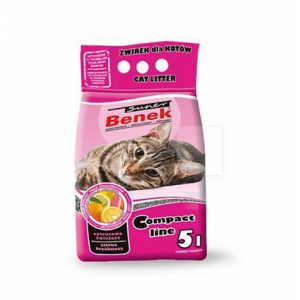 Żwirek dla kota bentonitowy BENEK - Super Compact Cytrynowa świeżość 5 l różowy
