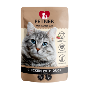 PETNER Karma mokra z kurczakiem z kaczką i żurawiną 85 g dla kota