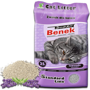 Żwirek dla kota bentonitowy Super Benek STANDARD Lawendowy 25l