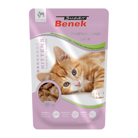 SUPER BENEK Saszetka dla młodych kotów jagnięcina i marchewka w galarecie 100g