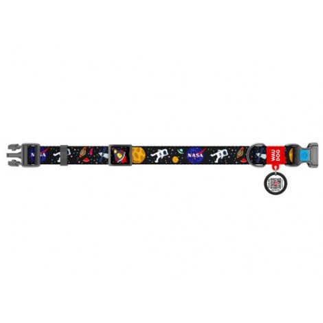 Collar WauDog Nylon Obroża nylonowa z QR-paszportem, plastikowy fastex, wzór NASA, 20mm/28-40cm - 2