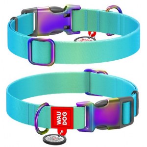 Collar WauDog Recycled Obroża nylonowa z QR-paszportem, gradient L 25mm/33-49cm niebieski