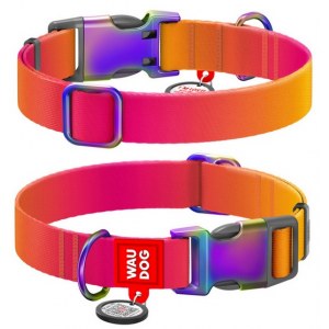 Collar WauDog Recycled Obroża nylonowa z QR-paszportem, gradient M 20mm x 28-40cm pomarańczowy