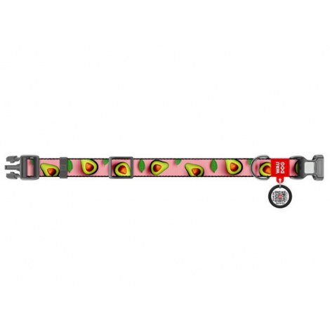 Collar WauDog Nylon Obroża nylonowa z QR-paszportem, plastikowy fastex, wzór AWOKADO NA RÓŻU, M 20mm/28-40cm - 2