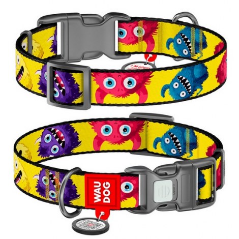 Collar WauDog Nylon Obroża nylonowa z QR-paszportem, plastikowy fastex, wzór FUTRZANE POTWORY, M 20mm/28-40cm