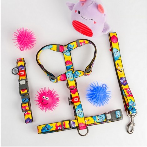 Collar WauDog Nylon Obroża nylonowa z QR-paszportem, plastikowy fastex, wzór FUTRZANE POTWORY, M 20mm/28-40cm - 5