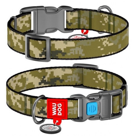 Collar WauDog Nylon Obroża nylonowa z QR-paszportem, plastikowy fastex, wzór MILITARY, M 20mm/28-40cm