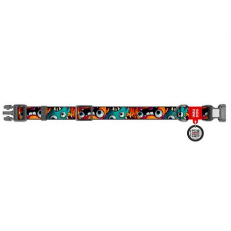 Collar WauDog Nylon Obroża nylonowa z QR-paszportem, plastikowy fastex, wzór ZĘBATE POTWORY, S 15mm/25-35cm - 2