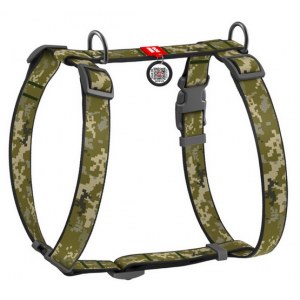 Collar WauDog Nylon Szelki nylonowe anatomiczne w kształcie litery H, z QR-paszportem, plastikowy fastex, wzór MILITARY, rozmiar L 25mm