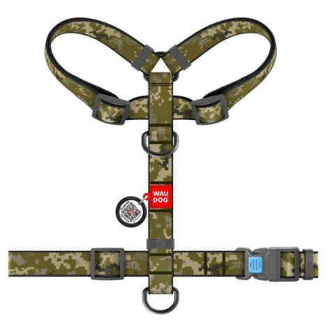 Collar WauDog Nylon Szelki nylonowe anatomiczne w kształcie litery H, z QR-paszportem, plastikowy fastex, wzór MILITARY, rozmiar M 20mm - 2