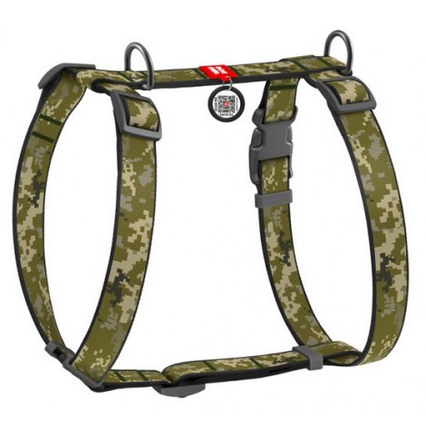 Collar WauDog Nylon Szelki nylonowe anatomiczne w kształcie litery H, z QR-paszportem, plastikowy fastex, wzór MILITARY, rozmiar S 15mm