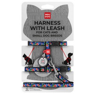 Collar WauDog Nylon Szelki ze smyczą nylonowe anatomiczne w kształcie litery H, z QR-paszportem, plastikowy fastex, wzór FIGA, rozmiar XS