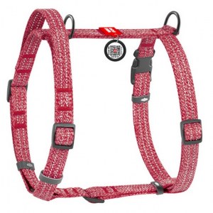 Collar WauDog Re-Cotton Szelki z rączką z regenerowanej bawełny anatomiczne w kształcie litery H, odblaskowe z QR-paszportem, plastikowy fastex, S czerwone