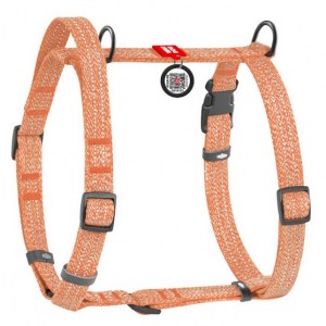 Collar WauDog Re-Cotton Szelki z rączką z regenerowanej bawełny anatomiczne w kształcie litery H, odblaskowe z QR-paszportem, plastikowy fastex, M pomarańczowe
