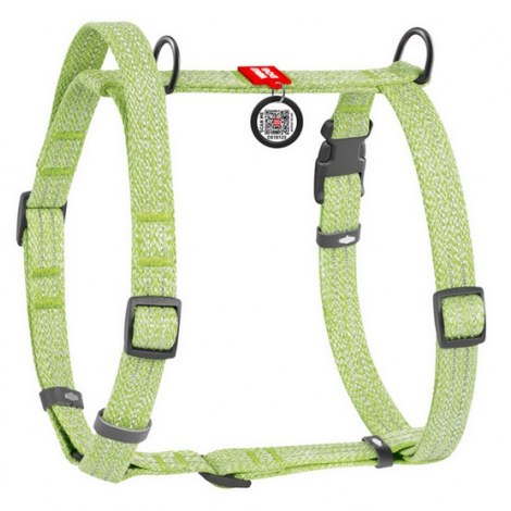 Collar WauDog Re-Cotton Szelki z rączką z regenerowanej bawełny anatomiczne w kształcie litery H, odblaskowe z QR-paszportem, plastikowy fastex, L jasnozielone
