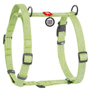 Collar WauDog Re-Cotton Szelki z rączką z regenerowanej bawełny anatomiczne w kształcie litery H, odblaskowe z QR-paszportem, plastikowy fastex, L jasnozielone