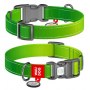 Collar WauDog Nylon Mono Obroża nylonowa odblaskowa z QR-paszportem, plastikowy fastex, M 20mm/28-40cm jasnozielona - 2