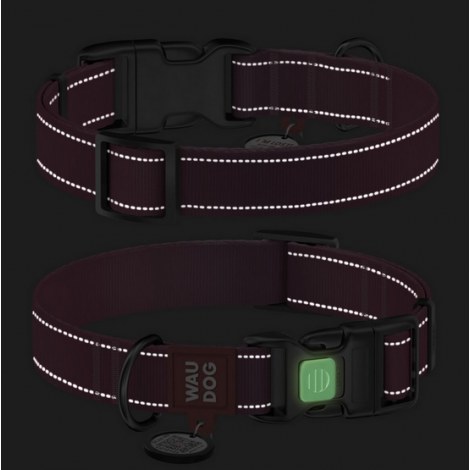 Collar WauDog Nylon Mono Obroża nylonowa odblaskowa z QR-paszportem, plastikowy fastex, L 25mm/33-49cm niebieska - 4