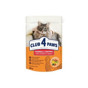 Mokra karma dla kotów z efektem eliminacji kul włosowych z kurczakiem w sosie 80g Club 4 Paws Premium