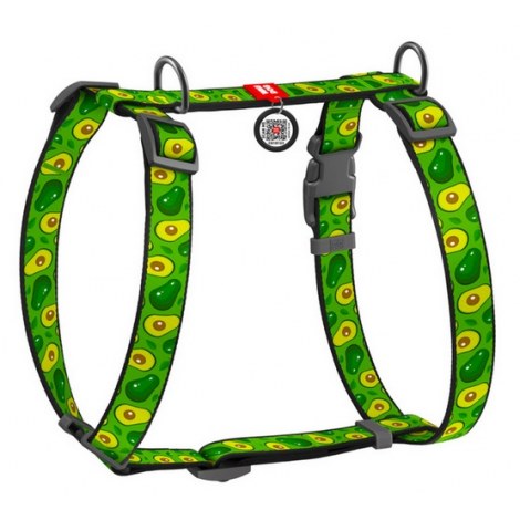 Collar WauDog Nylon Szelki nylonowe anatomiczne w kształcie litery H, z QR-paszportem, plastikowy fastex, wzór AWOKADO, rozmiar M 20mm