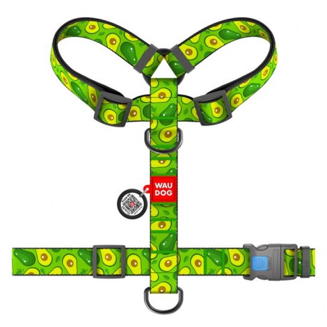 Collar WauDog Nylon Szelki nylonowe anatomiczne w kształcie litery H, z QR-paszportem, plastikowy fastex, wzór AWOKADO, rozmiar XL 35mm - 2