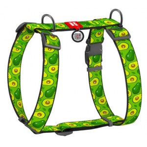 Collar WauDog Nylon Szelki nylonowe anatomiczne w kształcie litery H, z QR-paszportem, plastikowy fastex, wzór AWOKADO, rozmiar XL 35mm