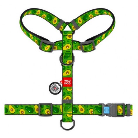 Collar WauDog Nylon Szelki nylonowe anatomiczne w kształcie litery H, z QR-paszportem, plastikowy fastex, wzór AWOKADO, rozmiar S 15mm - 2