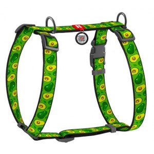 Collar WauDog Nylon Szelki nylonowe anatomiczne w kształcie litery H, z QR-paszportem, plastikowy fastex, wzór AWOKADO, rozmiar S 15mm