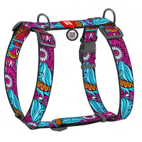 Collar WauDog Nylon Szelki nylonowe anatomiczne w kształcie litery H, z QR-paszportem, plastikowy fastex, wzór LATO, rozmiar XL 35mm