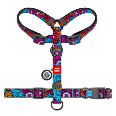 Collar WauDog Nylon Szelki nylonowe anatomiczne w kształcie litery H, z QR-paszportem, plastikowy fastex, wzór LATO, rozmiar M 20mm - 2