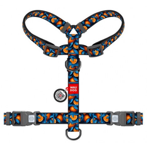 Collar WauDog Nylon Szelki nylonowe anatomiczne w kształcie litery H, z QR-paszportem, plastikowy fastex, wzór POMARAŃCZE, rozmiar M 20mm - 2