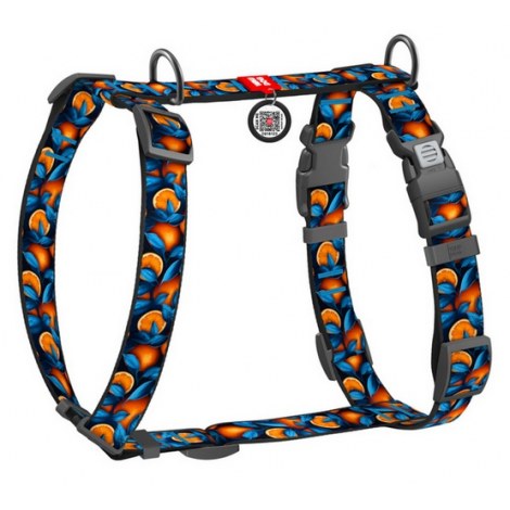 Collar WauDog Nylon Szelki nylonowe anatomiczne w kształcie litery H, z QR-paszportem, plastikowy fastex, wzór POMARAŃCZE, rozmiar S 15mm