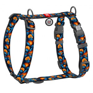 Collar WauDog Nylon Szelki nylonowe anatomiczne w kształcie litery H, z QR-paszportem, plastikowy fastex, wzór POMARAŃCZE, rozmiar S 15mm