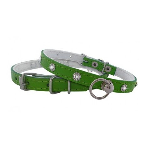 CHABA Obroża skórzana z cyrkonią 10mm/30cm zielona