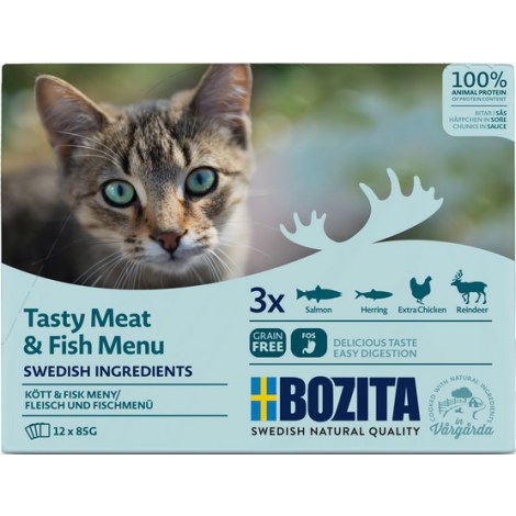 Bozita Cat Multibox z mięsem i rybą w sosie saszetki 12x85g - 2