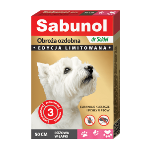 SABUNOL GPI obroża ozdobna różowa w łapki przeciw kleszczom i pchłom dla psów 50 cm