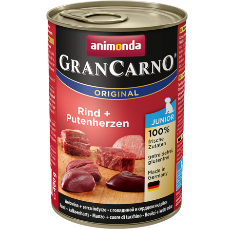 ANIMONDA GranCarno Orginal Junior puszki wołowina serca indycze 400 g