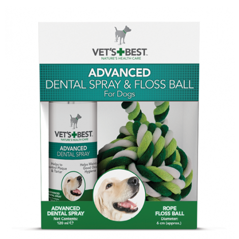 VET'S BEST Zestaw Spray dentystyczny dla psów 120ml i Piłka sznurkowa 6cm
