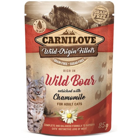 CARNILOVE CAT POUCH ADULT WILD BOAR WITH CHAMOMILE GRAIN-FREE 85g